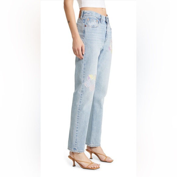 LEVIS 501 Patchwork Flower High Rise Straight Leg Jeans NWT - Picture 2 of 16